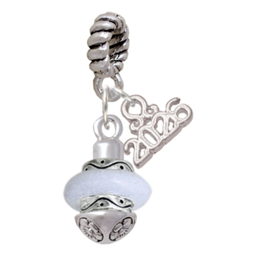 Silver Plated White Center Spinner - Silver Plated Twist Rope Bead Charm Dangle with Mini Year 2026: Year to Remember Jewelry Gift - Celebrations