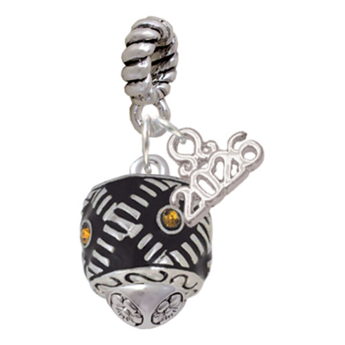 Silver Plated Diagonal Banded Barrel with Brown Crystals Spinner - Silver Plated Twist Rope Bead Charm Dangle with Mini Year 2026: Year to Remember Jewelry Gift - Celebrations