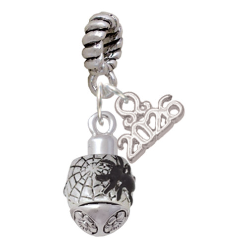 Silver Plated Black Spider on Web Spinner - Silver Plated Twist Rope Bead Charm Dangle with Mini Year 2026: Year to Remember Jewelry Gift - Celebrations