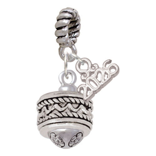 Silver Plated Zig Zag with Braid Spinner - Silver Plated Twist Rope Bead Charm Dangle with Mini Year 2026: Year to Remember Jewelry Gift - Celebrations
