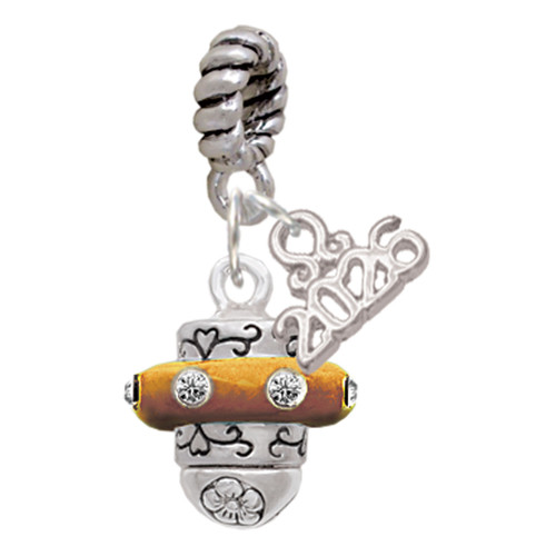 Silver Plated Crystal Brown Spinner - Silver Plated Twist Rope Bead Charm Dangle with Mini Year 2026: Year to Remember Jewelry Gift - Celebrations