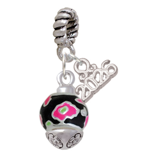 Silver Plated Wide Hot Pink Cheetah Print Band Spinner - Silver Plated Twist Rope Bead Charm Dangle with Mini Year 2026: Year to Remember Jewelry Gift - Celebrations