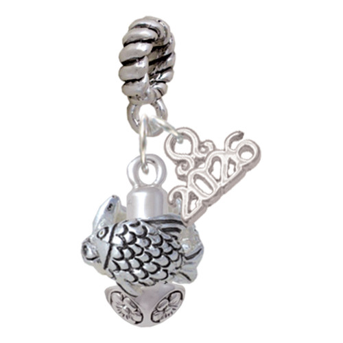 Silver Plated Tropical Fishes Spinner - Silver Plated Twist Rope Bead Charm Dangle with Mini Year 2026: Year to Remember Jewelry Gift - Celebrations