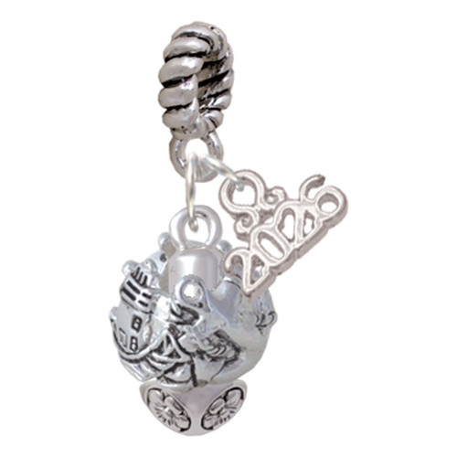 Silver Plated Lighthouse, Ship Wheel, Anchor Spinner - Silver Plated Twist Rope Bead Charm Dangle with Mini Year 2026: Year to Remember Jewelry Gift - Celebrations