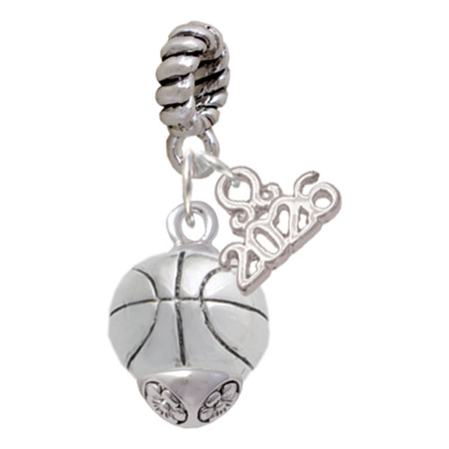 Silver Plated Antiqued Basketball Spinner - Silver Plated Twist Rope Bead Charm Dangle with Mini Year 2026: Year to Remember Jewelry Gift - Celebrations