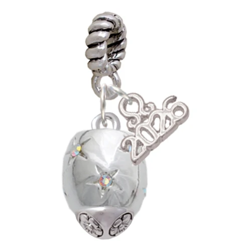 Silver Plated Barrel with AB Clear Crystal Stars Spinner - Silver Plated Twist Rope Bead Charm Dangle with Mini Year 2026: Year to Remember Jewelry Gift - Celebrations