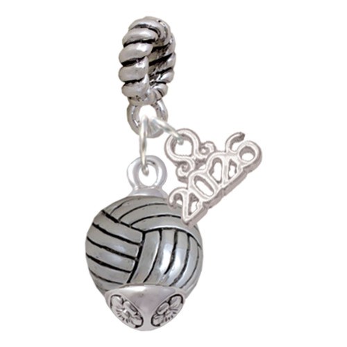 Silver Plated Volleyball Spinner - Silver Plated Twist Rope Bead Charm Dangle with Mini Year 2026: Year to Remember Jewelry Gift - Celebrations