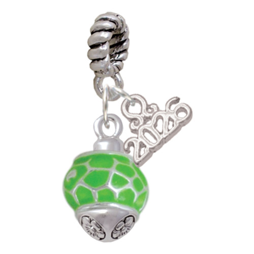 Silver Plated Lime Green Giraffe Print Spinner - Silver Plated Twist Rope Bead Charm Dangle with Mini Year 2026: Year to Remember Jewelry Gift - Celebrations
