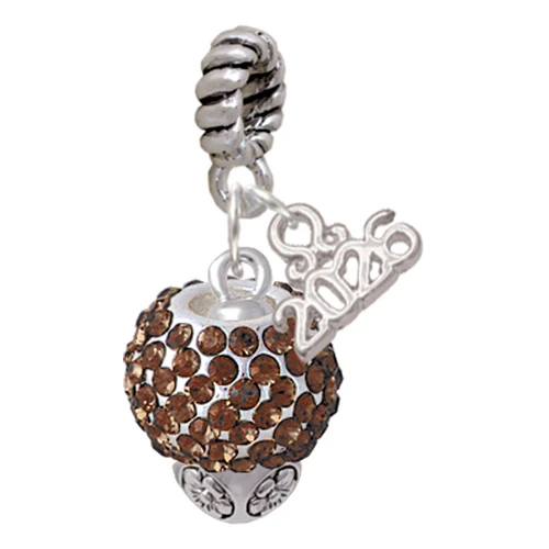 Silver Plated Brown Crystal Sparkle Spinner - Silver Plated Twist Rope Bead Charm Dangle with Mini Year 2026: Year to Remember Jewelry Gift - Celebrations