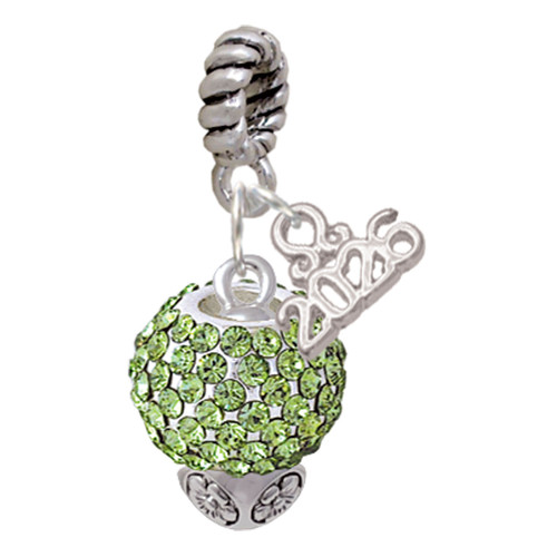 Silver Plated Lime Green Crystal Sparkle Spinner - Silver Plated Twist Rope Bead Charm Dangle with Mini Year 2026: Year to Remember Jewelry Gift - Celebrations