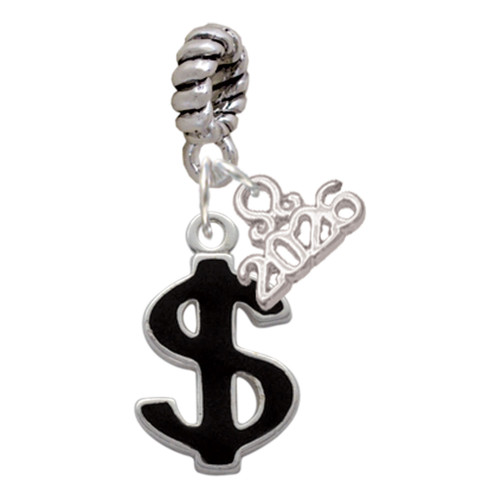 Silver Plated Black Dollar Sign - Silver Plated Twist Rope Bead Charm Dangle with Mini Year 2026: Year to Remember Jewelry Gift - Celebrations