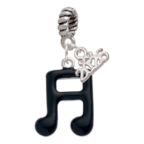 Silver Plated Black Sixteenth Note - Silver Plated Twist Rope Bead Charm Dangle with Mini Year 2026: Year to Remember Jewelry Gift - Celebrations