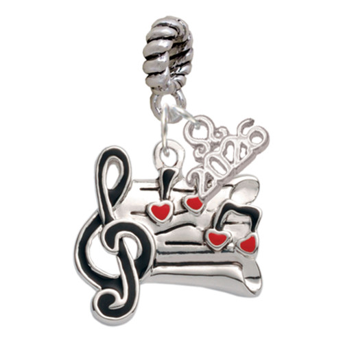 Silver Plated Music Sheet with Hearts - Silver Plated Twist Rope Bead Charm Dangle with Mini Year 2026: Year to Remember Jewelry Gift - Celebrations