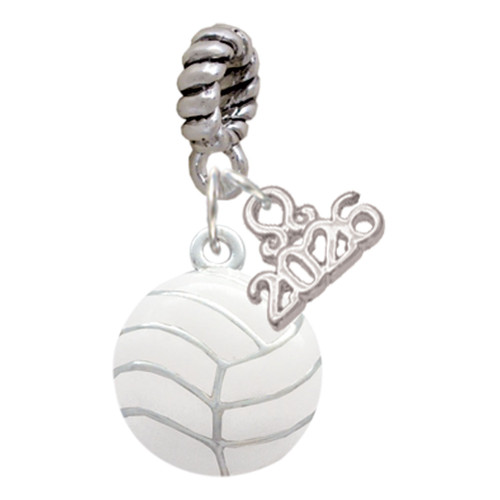 Silver Plated Large Volleyball - Silver Plated Twist Rope Bead Charm Dangle with Mini Year 2026: Year to Remember Jewelry Gift - Celebrations
