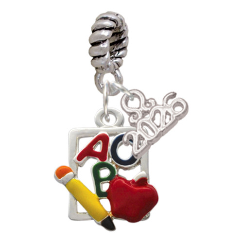 Silver Plated ABC Cutout School Slate - Silver Plated Twist Rope Bead Charm Dangle with Mini Year 2026: Year to Remember Jewelry Gift - Celebrations