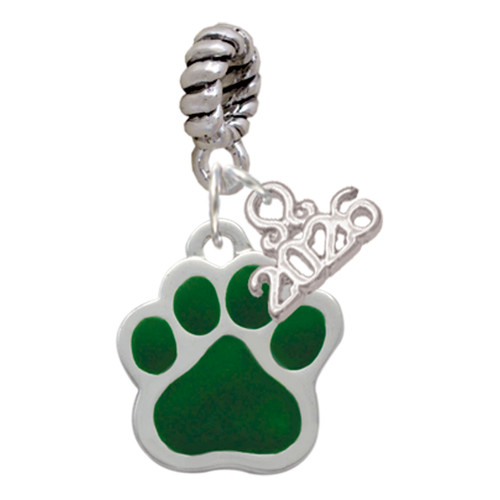 Silver Plated Large Green Paw - Silver Plated Twist Rope Bead Charm Dangle with Mini Year 2026: Year to Remember Jewelry Gift - Celebrations