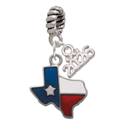 Silver Plated Translucent Texas - Lone Star - Silver Plated Twist Rope Bead Charm Dangle with Mini Year 2026: Year to Remember Jewelry Gift - Celebrations