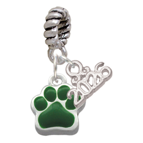 Silver Plated Small Green Paw - Silver Plated Twist Rope Bead Charm Dangle with Mini Year 2026: Year to Remember Jewelry Gift - Celebrations
