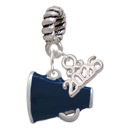 Silver Plated Small Navy Blue Megaphone - Silver Plated Twist Rope Bead Charm Dangle with Mini Year 2026: Year to Remember Jewelry Gift - Celebrations