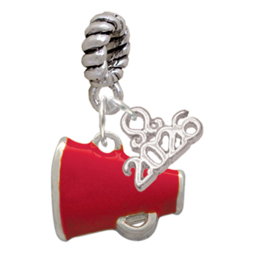 Silver Plated Small Red Megaphone - Silver Plated Twist Rope Bead Charm Dangle with Mini Year 2026: Year to Remember Jewelry Gift - Celebrations