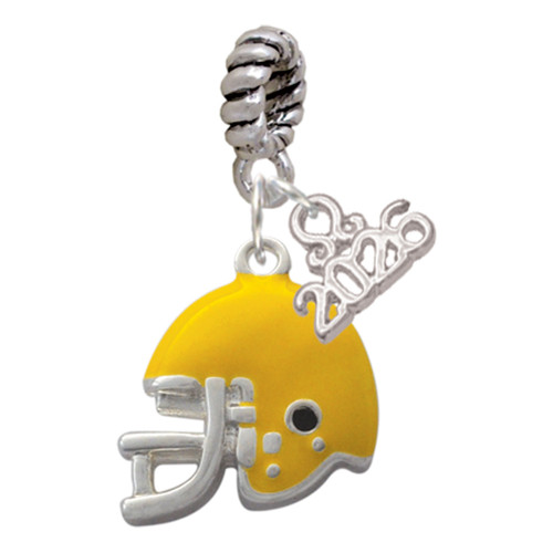 Silver Plated Small Yellow Football Helmet - Silver Plated Twist Rope Bead Charm Dangle with Mini Year 2026: Year to Remember Jewelry Gift - Celebrations