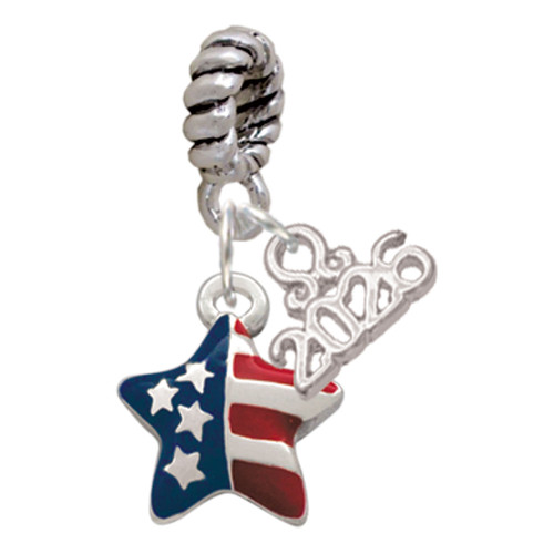 Silver Plated Mini USA Patriotic Star - Silver Plated Twist Rope Bead Charm Dangle with Mini Year 2026: Year to Remember Jewelry Gift - Celebrations