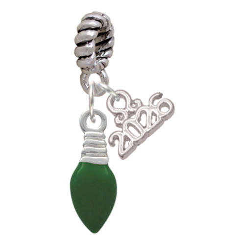 Silver Plated Green Christmas Light - Silver Plated Twist Rope Bead Charm Dangle with Mini Year 2026: Year to Remember Jewelry Gift - Celebrations