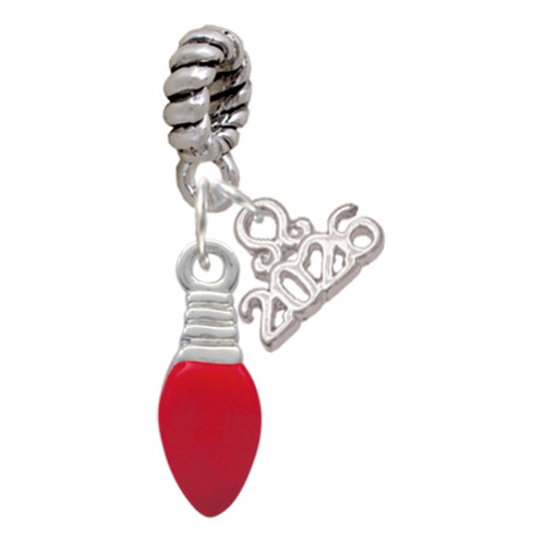 Silver Plated Red Christmas Light - Silver Plated Twist Rope Bead Charm Dangle with Mini Year 2026: Year to Remember Jewelry Gift - Celebrations