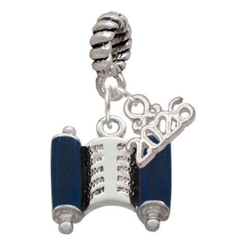 Silver Plated Blue Torah Scroll - Silver Plated Twist Rope Bead Charm Dangle with Mini Year 2026: Year to Remember Jewelry Gift - Celebrations