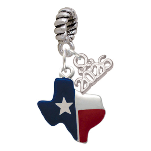 Silver Plated Red and Blue Texas - Silver Plated Twist Rope Bead Charm Dangle with Mini Year 2026: Year to Remember Jewelry Gift - Celebrations