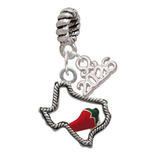 Silver Plated Texas with Jalapeno - Silver Plated Twist Rope Bead Charm Dangle with Mini Year 2026: Year to Remember Jewelry Gift - Celebrations