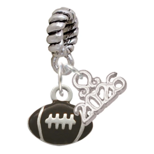 Silver Plated Mini Enamel Football - Silver Plated Twist Rope Bead Charm Dangle with Mini Year 2026: Year to Remember Jewelry Gift - Celebrations