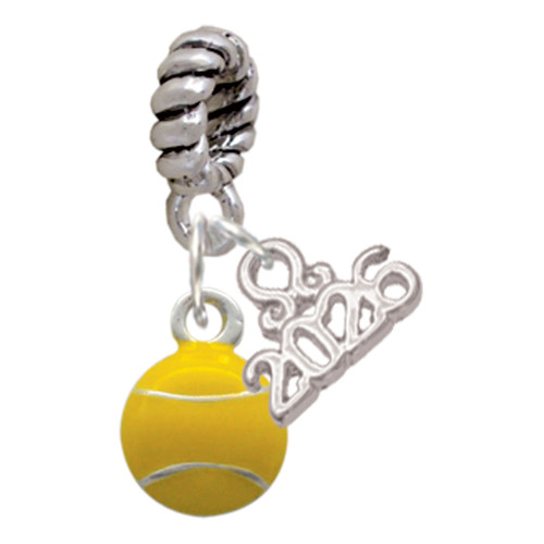 Silver Plated Mini Enamel Tennis Ball - Silver Plated Twist Rope Bead Charm Dangle with Mini Year 2026: Year to Remember Jewelry Gift - Celebrations