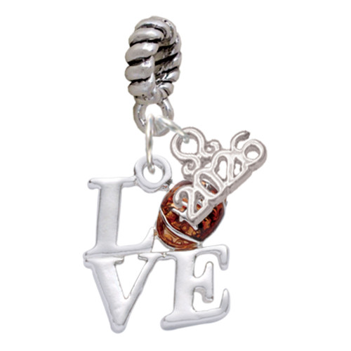 Silver Plated Love with Football - Silver Plated Twist Rope Bead Charm Dangle with Mini Year 2026: Year to Remember Jewelry Gift - Celebrations
