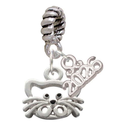 Silver Plated Open Cat Face - Silver Plated Twist Rope Bead Charm Dangle with Mini Year 2026: Year to Remember Jewelry Gift - Celebrations