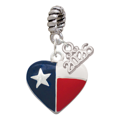 Silver Plated Texas Lone Star Heart - Silver Plated Twist Rope Bead Charm Dangle with Mini Year 2026: Year to Remember Jewelry Gift - Celebrations
