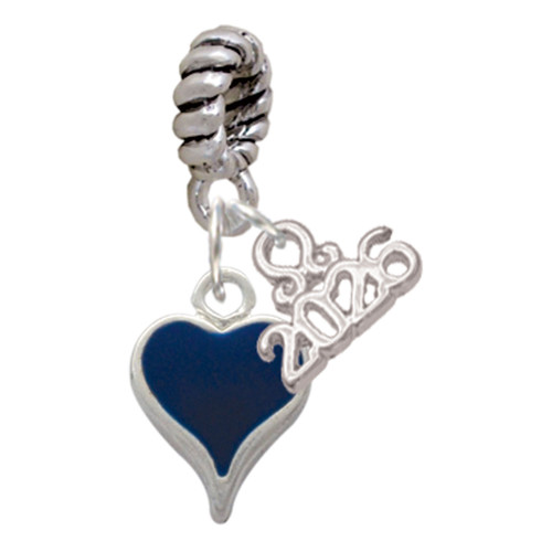 Silver Plated Small Long Blue Heart - Silver Plated Twist Rope Bead Charm Dangle with Mini Year 2026: Year to Remember Jewelry Gift - Celebrations