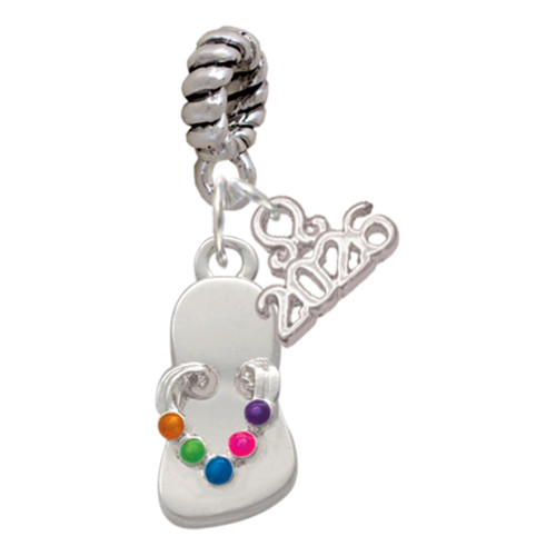 Silver Plated Multicolored Flip Flop - Silver Plated Twist Rope Bead Charm Dangle with Mini Year 2026: Year to Remember Jewelry Gift - Celebrations