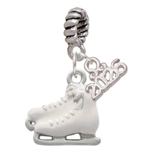 Silver Plated White Ice Skates - Silver Plated Twist Rope Bead Charm Dangle with Mini Year 2026: Year to Remember Jewelry Gift - Celebrations