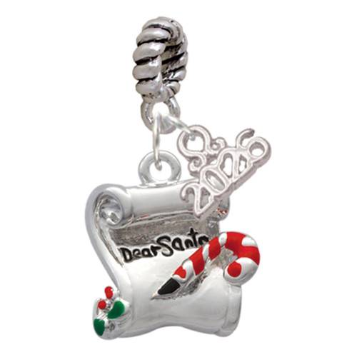 Silver Plated Letter to Santa - Silver Plated Twist Rope Bead Charm Dangle with Mini Year 2026: Year to Remember Jewelry Gift - Celebrations