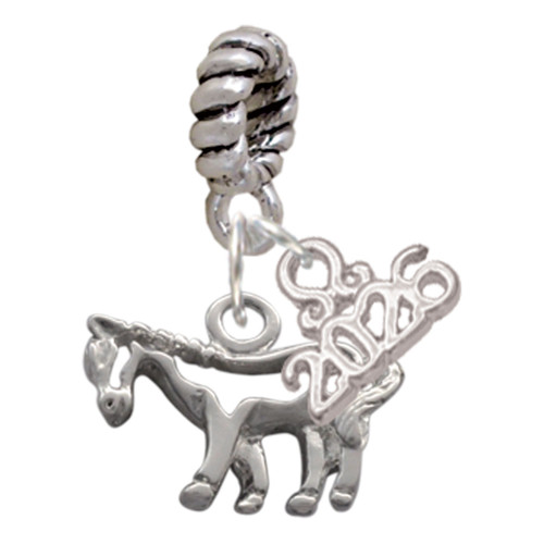 Silver Plated Horse - Outline - Silver Plated Twist Rope Bead Charm Dangle with Mini Year 2026: Year to Remember Jewelry Gift - Celebrations