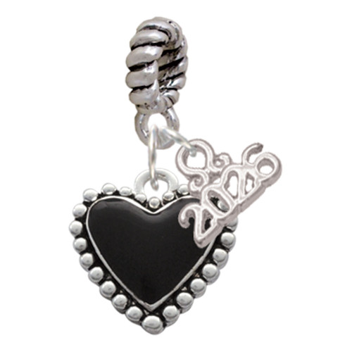 Silver Plated Black Heart with Beaded Border - Silver Plated Twist Rope Bead Charm Dangle with Mini Year 2026: Year to Remember Jewelry Gift - Celebrations