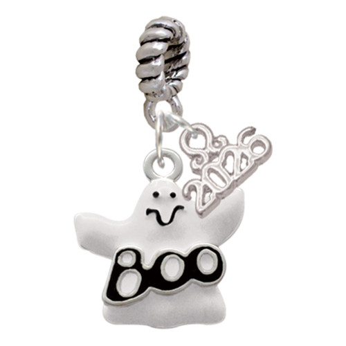 Silver Plated BOO Ghost - Silver Plated Twist Rope Bead Charm Dangle with Mini Year 2026: Year to Remember Jewelry Gift - Celebrations