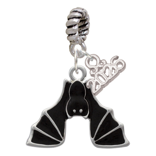 Silver Plated Hanging Bat - Silver Plated Twist Rope Bead Charm Dangle with Mini Year 2026: Year to Remember Jewelry Gift - Celebrations