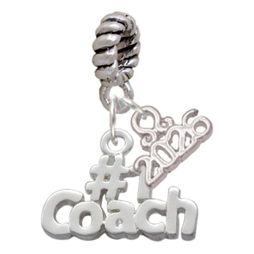 Silver Plated #1 Coach - Silver Plated Twist Rope Bead Charm Dangle with Mini Year 2026: Year to Remember Jewelry Gift - Celebrations