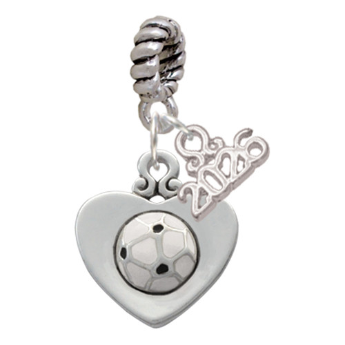 Silver Plated Soccer ball in Heart - Silver Plated Twist Rope Bead Charm Dangle with Mini Year 2026: Year to Remember Jewelry Gift - Celebrations