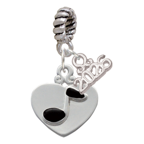Silver Plated Music Note in Heart - Silver Plated Twist Rope Bead Charm Dangle with Mini Year 2026: Year to Remember Jewelry Gift - Celebrations