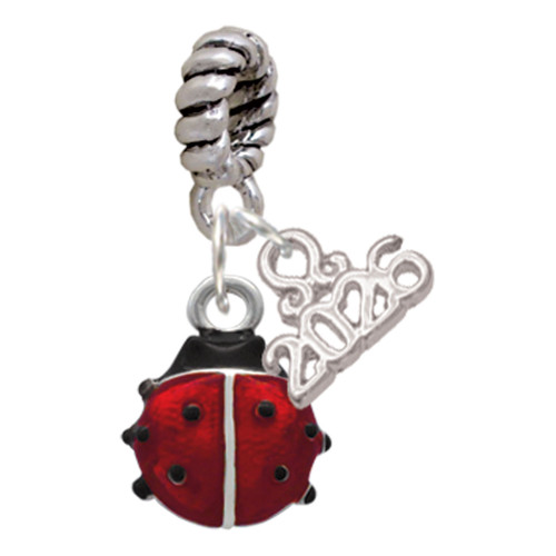 Silver Plated Mini Red Translucent Ladybug - Silver Plated Twist Rope Bead Charm Dangle with Mini Year 2026: Year to Remember Jewelry Gift - Celebrations
