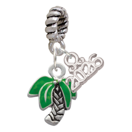Silver Plated Mini Enamel Palm Tree - Silver Plated Twist Rope Bead Charm Dangle with Mini Year 2026: Year to Remember Jewelry Gift - Celebrations