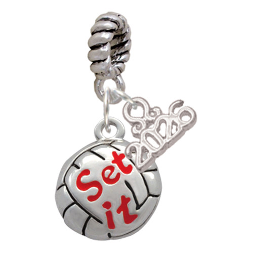 Silver Plated Volleyball - ''Set It'' - Silver Plated Twist Rope Bead Charm Dangle with Mini Year 2026: Year to Remember Jewelry Gift - Celebrations